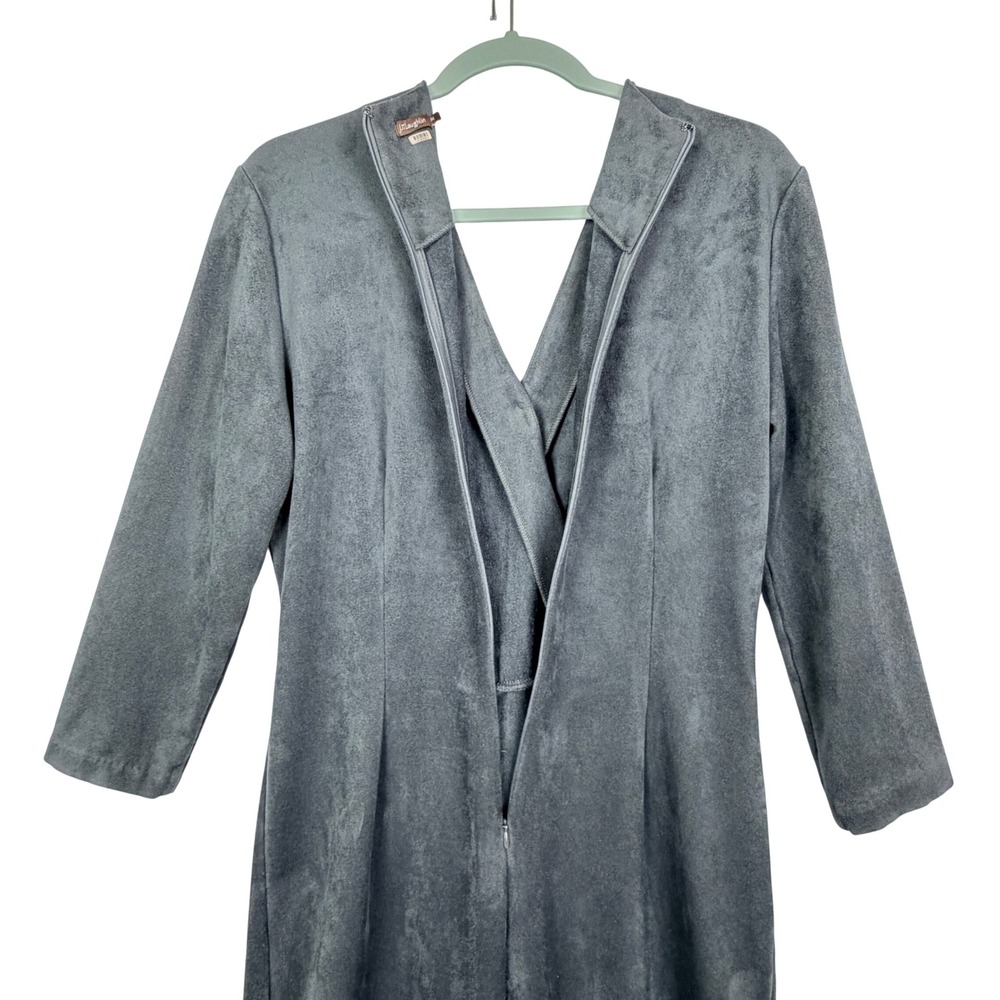 J. McLaughlin M Neville Sheath Faux Suede Crossover Gray LS Midi Women Dress - Picture 5 of 12